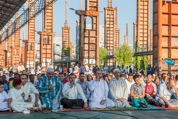 Members of the Muslim community pray during Eid al-Adha in the Parco Dora, Turin, Italy, September 1, 2017 (Sipa photo by Mauro Ujetto via AP).