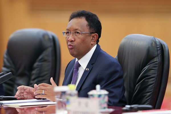 Madagascar’s president, Hery Rajaonarimampianina, at a meeting in Beijing during a visit to China, March 27, 2017 (AP photo by Lintao Zhang).