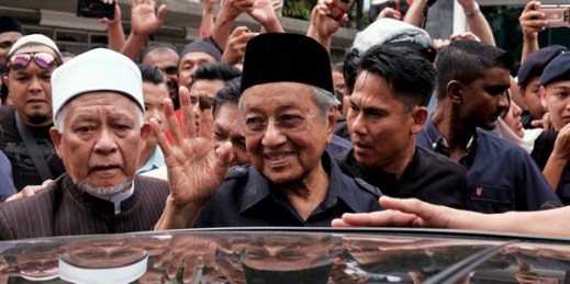 Newly elected Malaysian Prime Minister Mahathir Mohamad leaving the National Mosque of Malaysia after Friday prayers, Kuala Lumpur, Malaysia, May 11, 2018 (AP photo by Sadiq Asyraf).