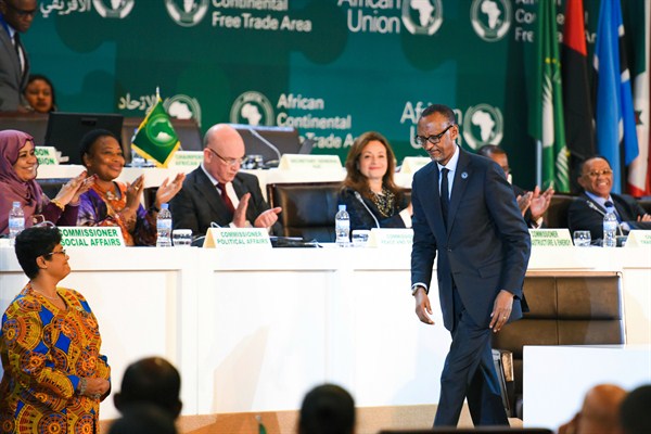 Rwandan President Paul Kagame after signing the African Continental Free Trade Area agreement during the 10th Extraordinary Session of the African Union, Kigali, Rwanda, March 21, 2018 (AP photo).