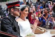Prince Harry and Meghan Markle leave Windsor Castle after their wedding ceremony at St. George’s Chapel, Windsor, England, May 19, 2018 (AP photo by Frank Augstein).