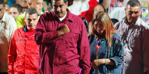 Venezuelan President Nicolas Maduro before addressing supporters after his re-election, Caracas, Venezuela, May 20, 2018 (AP photo by Ariana Cubillos).