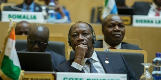 Cote d’Ivoire’s president, Alassane Ouattara, attends the opening ceremony of an African Union summit, Addis Ababa, Ethiopia, Jan. 30, 2016 (AP photo by Mulugeta Ayene).