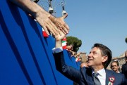 Italian Prime Minister Giuseppe Conte is cheered during celebrations for Italy’s Republic Day, Rome, June 2, 2018 (Fabio Frustaci for ANSA via AP).