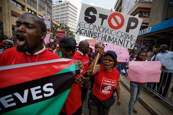 Kenyans take part in an anti-corruption demonstration in downtown Nairobi, May 31, 2018 (AP photo by Ben Curtis).