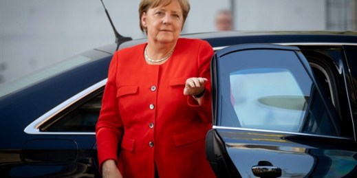 German Chancellor Angela Merkel arrives at the Reichstag building for a meeting of the CDU, CSU and SPD parties, Berlin, Germany, July 5, 2018 (AP photo by Kay Nietfeld).