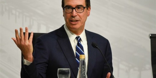 U.S. Treasury Secretary Steven Mnuchin at a press conference during a meeting of G-20 finance ministers and central bankers, Buenos Aires, Argentina, July 22, 2018 (AP photo by Gustavo Garello).