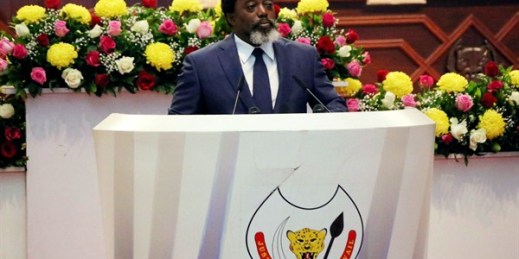 Congolese President Joseph Kabila speaks during the state of the nation address to lawmakers, Kinshasa, Democratic Republic of Congo, July 19, 2018 (AP photo by John Bompengo).