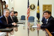 U.S. Trade Representative Robert Lighthizer and Toshimitsu Motegi, the Japanese economic revitalization minister, hold talks in Washington, Aug. 9, 2018 (Kyodo photo via AP Images).