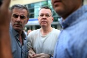 Andrew Brunson, the detained evangelical pastor from Black Mountain, North Carolina, as he was moved to house arrest in Izmir, Turkey, July 25, 2018 (AP photo by Emre Tazegul).