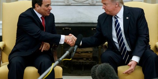 President Donald Trump and Egyptian President Abdel-Fattah el-Sisi in the Oval Office of the White House, Washington, April 3, 2017 (AP photo by Evan Vucci).
