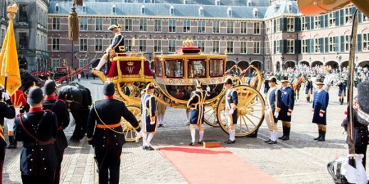 The carriage of King Willem-Alexander and Queen Maxima during the celebration of Prinsjesdag (Budget Day) at the Binnenhof in The Hague, Netherlands, Sept. 18, 2018 (Photo by Mischa Schoemaker for Sipa USA via AP Images).