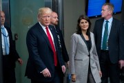 President Donald Trump arrives with Nikki Haley, the U.S. ambassador to the U.N., during the 73rd session of the United Nations General Assembly, at U.N. headquarters, Sept. 25, 2018 (AP photo by Craig Ruttle).