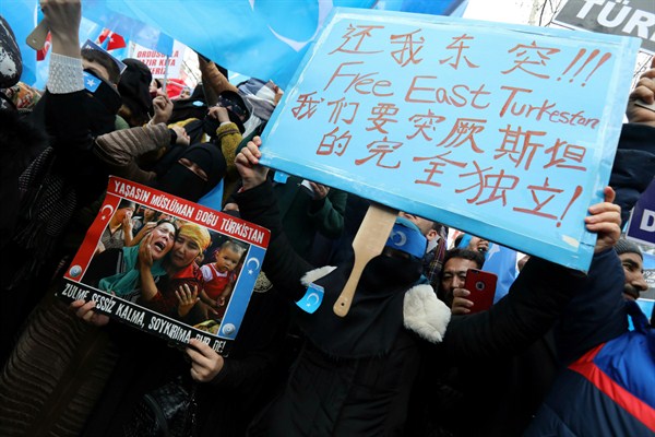 Several hundred Muslim Uighurs living in Turkey protest against oppression by the Chinese government in far-western Xinjiang province, in Ankara, Turkey, Feb. 5, 2018 (AP photo by Burhan Ozbilici).