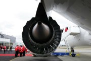 A new Japan Airlines Boeing 787 airplane with the GE Aviation GEnx engine on it, is shown following a delivery ceremony, March 26, 2012, Everett, Washington (AP photo by Ted S. Warren).
