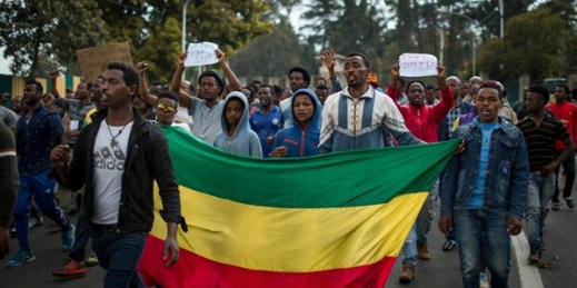 Protestors in Addis Ababa demand justice from the Ethiopian government following a spate of ethnic violence, Sept. 17, 2018 (AP photo by Mulugeta Ayene).