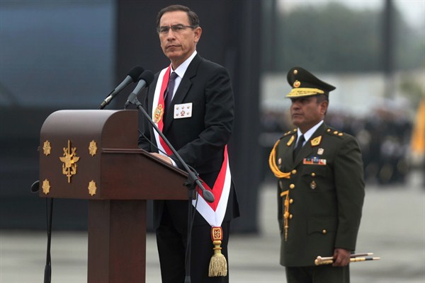 Peru’s President Martin Vizcarra attends a ceremony marking the army’s anniversary in Lima, Peru, Sept. 21, 2018 (AP photo by Martin Mejia).