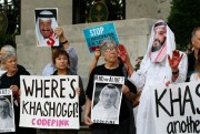 A protest at the Saudi Embassy over the disappearance of journalist Jamal Khashoggi, Oct. 10, 2018, Washington (AP photo by Jacquelyn Martin).