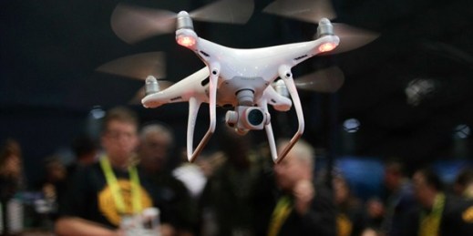 An exhibitor demonstrates a drone flight at CES International, Las Vegas, Nevada, Jan. 5, 2017 (AP photo by Jae C. Hong).