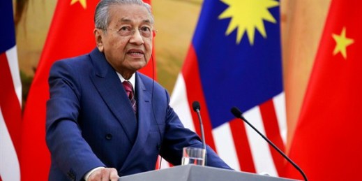 Malaysian Prime Minister Mahathir Mohamad speaks to reporters at the Great Hall of the People in Beijing, Aug. 20, 2018 (Pool photo by How Hwee Young of European Pressphoto Agency via AP Images).