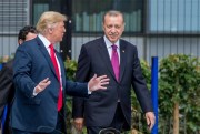 U.S. President Donald Trump and Turkish President Recep Tayyip Erdogan during the NATO summit in Brussels, Belgium, July 11, 2018 (DPPA/Sipa USA photo by Mischa Schoemaker via AP Images).