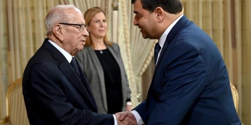 New Tunisian tourism minister Rene Trabelsi, right, and Tunisian President Beji Caid Essebsi in Tunis, Nov. 14, 2018 (AP photo by Hassene Dridi).