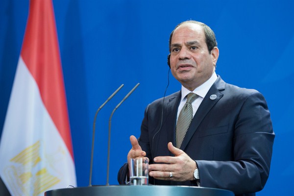 Egyptian President Abdel-Fattah el-Sisi at a joint press conference with German Chancellor Angela Merkel in Berlin, Germany, Oct. 30, 2018 (DPA photo via AP Images).