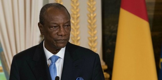 Guinean President Alpha Conde during a press conference at the Elysee Palace, Paris, France, Nov. 22, 2017 (Photo by Jacques Witt for Sipa via AP Images).