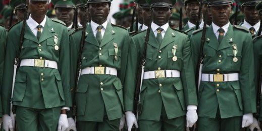 Nigerian soldiers during the inauguration of President Muhammadu Buhari, Abuja, May 29, 2015 (AP photo by Sunday Alamba).