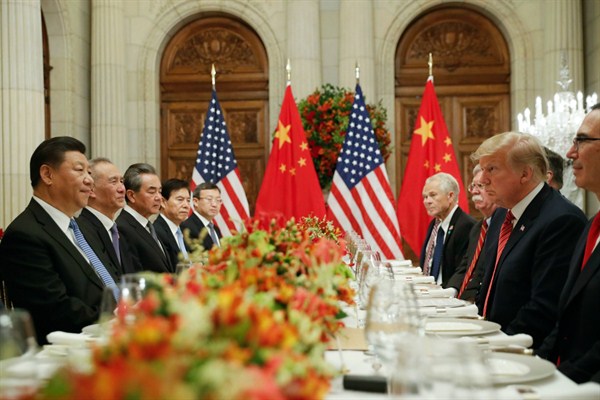 President Donald Trump and Chinese President Xi Jinping during their bilateral meeting at the G-20 summit, Buenos Aires, Argentina, Dec. 1, 2018 (AP photo by Pablo Martinez Monsivais).
