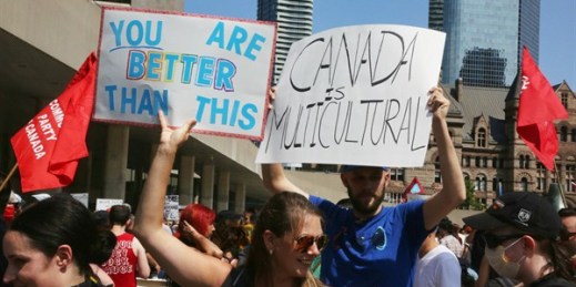 A protest against white supremacist groups in Toronto, Aug. 11, 2018 (Sipa photo via AP Images).