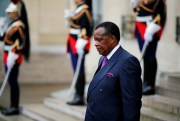 Republic of Congo’s president, Denis Sassou Nguesso, leaves after a conference on Libya at the Elysee Palace, Paris, France, May 29, 2018 (AP photo by Francois Mori).