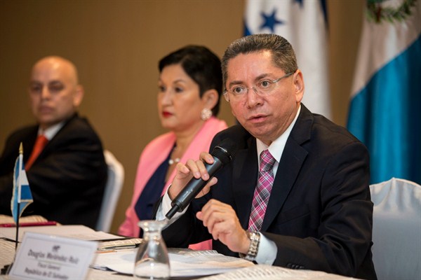 Salvadoran Attorney General Douglas Melendez at a joint press conference in Guatemala City, Feb. 8, 2017 (AP photo by Moises Castillo).