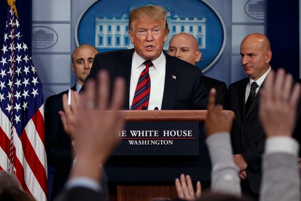 President Donald Trump speaks to reporters in the briefing room of the White House in Washington, Jan. 3, 2019 (AP photo by Evan Vucci).