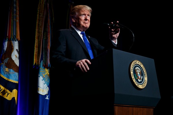 President Donald Trump delivers remarks about American missile defense doctrine at the Pentagon, Jan. 17, 2019 (AP photo by Evan Vucci).