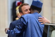 French President Emmanuel Macron welcomes Chadian President Idriss Deby at the Elysee Palace, Paris, Aug. 28, 2017 (Sipa photo via AP Images).