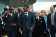 Togo President Faure Gnassingbe, center, with other heads of state and government at the Federal Chancellery in Berlin for the “Compact with Africa” conference, Oct. 30, 2018 (Photo by Annegret Hilse for dpa via AP Images).