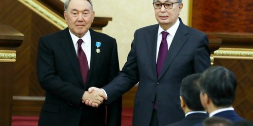 Kazakhstan’s interim president, Kassym-Jomart Tokayev, right, and outgoing president, Nursultan Nazarbayev, after an inauguration ceremony in Astana, Kazakhstan, March 20, 2019 (AP photo).