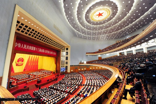 Chinese Premier Li Keqiang presents the government’s “work report” during the second session of the 13th National People’s Congress at the Great Hall of the People in Beijing, China, March 5, 2019 (Imaginechina photo via AP Images).
