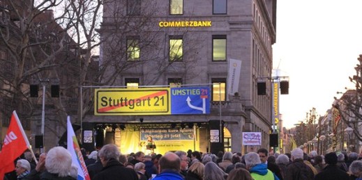 Stuttgart residents gathered in late February for the 454th weekly protest against a plan to overhaul the city’s central train station (Photo by Andrew Green).