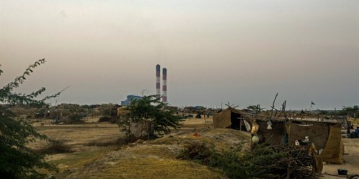 View of the Kutadi Bandar with the Tata Mundra power plant in the background, Mundra, India, Oct. 8, 2014 (flickr photo by Sami Siva).