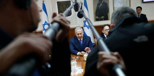 Israeli Prime Minister Benjamin Netanyahu chairs the weekly Cabinet meeting in Jerusalem, March 3, 2019 (Photo by Ronen Zvulun for Reuters Pool via AP Images).