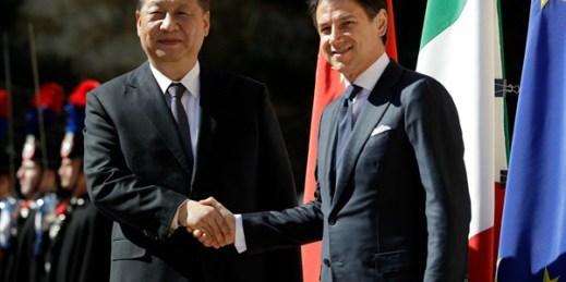 Chinese President Xi Jinping, left, and Italian Prime Minister Giuseppe Conte at Rome’s Villa Madama, March 23, 2019 (AP photo by Andrew Medichini).