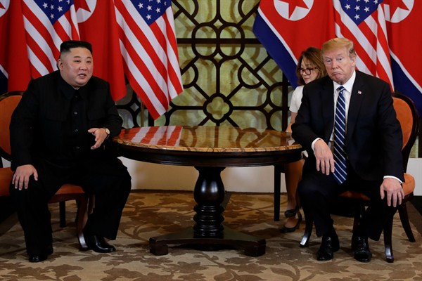 U.S. President Donald Trump and North Korean leader Kim Jong Un in Hanoi, Vietnam, Feb. 28, 2019 (AP photo by Evan Vucci).