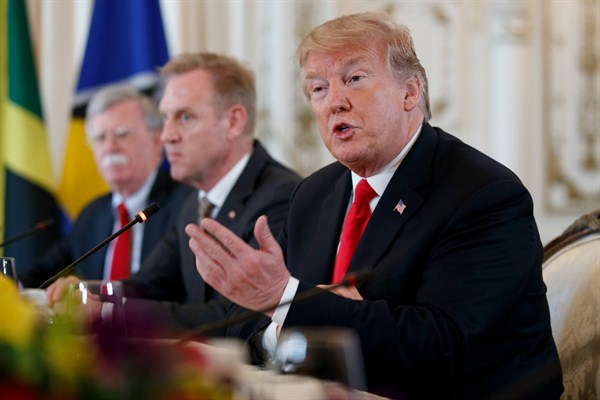 President Donald Trump at a meeting with Caribbean leaders at Mar-a-Lago, Palm Beach, Fla., March 22, 2019 (AP photo by Carolyn Kaster).