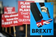 Anti-Brexit campaigners’ placards outside Parliament, London, Jan. 28, 2019 (Photo by Kirsty O’Connor for EMPPL PA Wire via AP Images).