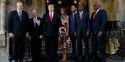 President Donald Trump and first lady Melania Trump meet with Caribbean leaders at Mar-a-Lago in Palm Beach, Fla., March 22, 2019 (AP photo by Carolyn Kaster).