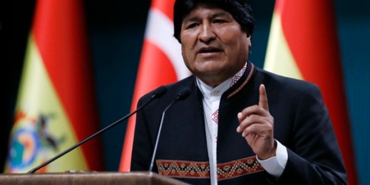 Bolivian President Evo Morales speaks during a joint press conference with Turkish President Recep Tayyip Erdogan, Ankara, Turkey, April 9, 2019 (AP photo by Burhan Ozbilici).