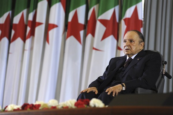 Former Algerian President Abdelaziz Bouteflika after taking the oath for his fourth term in office, Algiers, April 28, 2014 (AP photo by Sidali Djarboub).