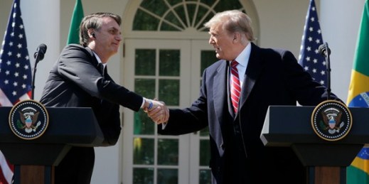 U.S. President Donald Trump and Brazilian President Jair Bolsonaro during a news conference in the Rose Garden of the White House, Washington, March 19, 2019 (AP photo by Evan Vucci).
